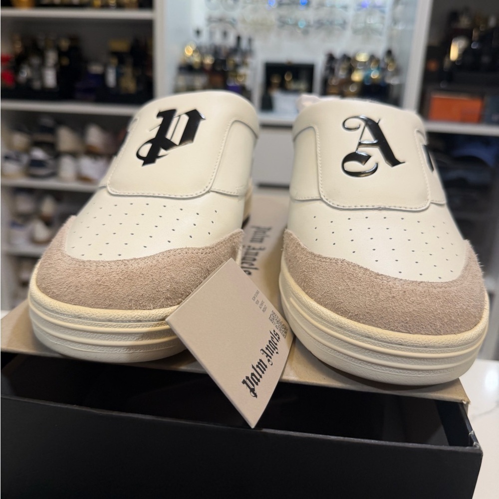 Palm Angels White and Tan Men's mule sneakers